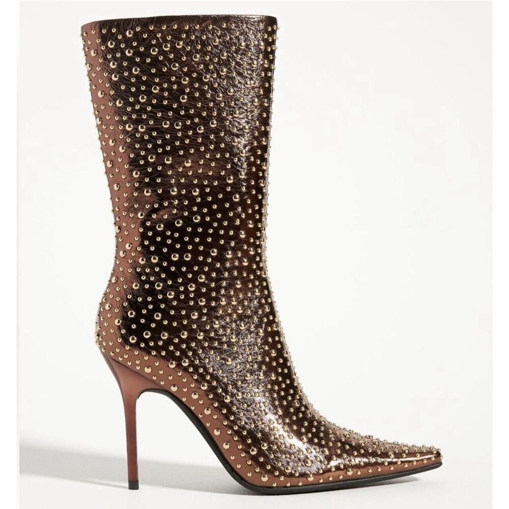Jeffrey Campbell Iconic-E BOOTS Size 6 Stiletto Studded Bronze Gold Metallic